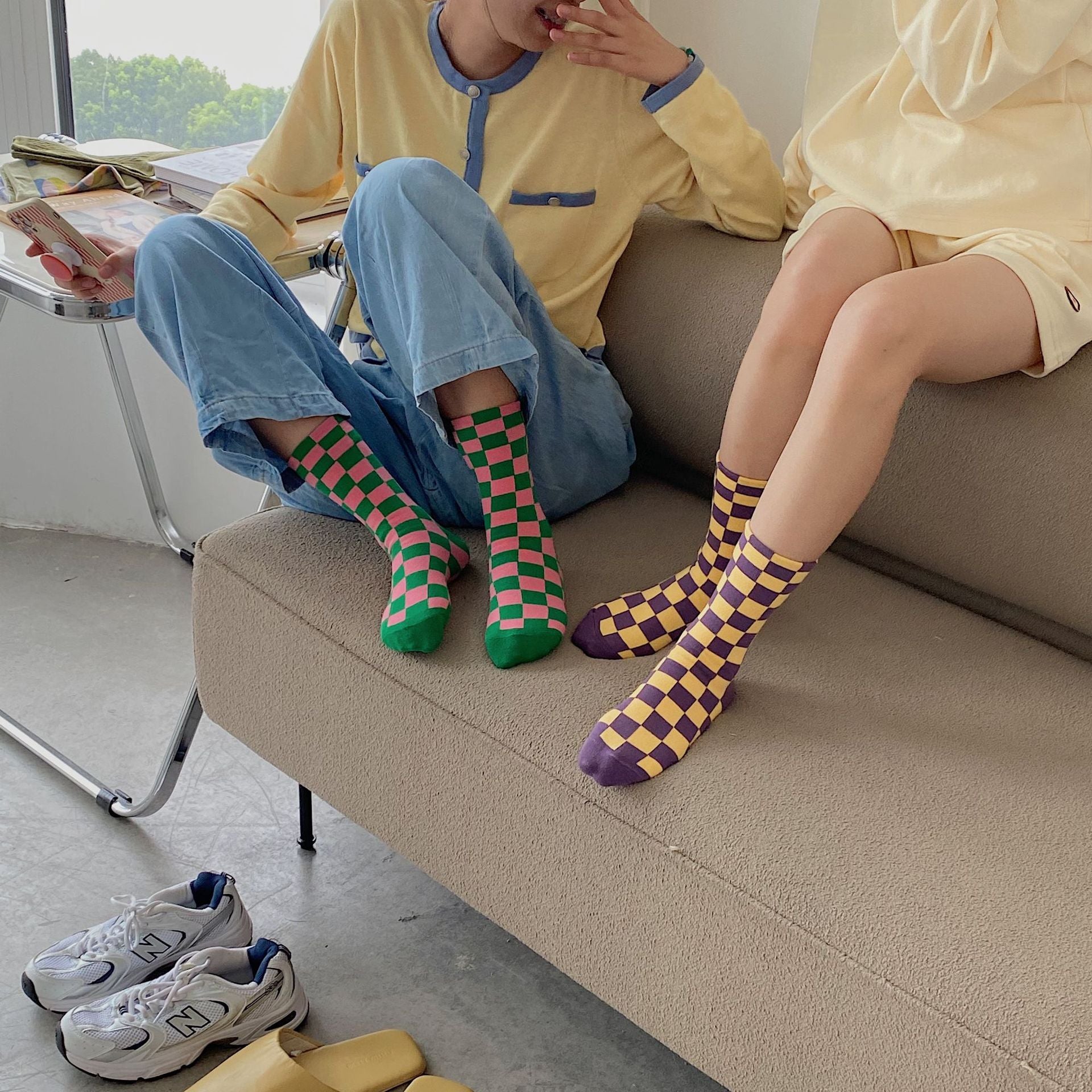 Sporty Skater Aesthetic Colorful Checkered Socks