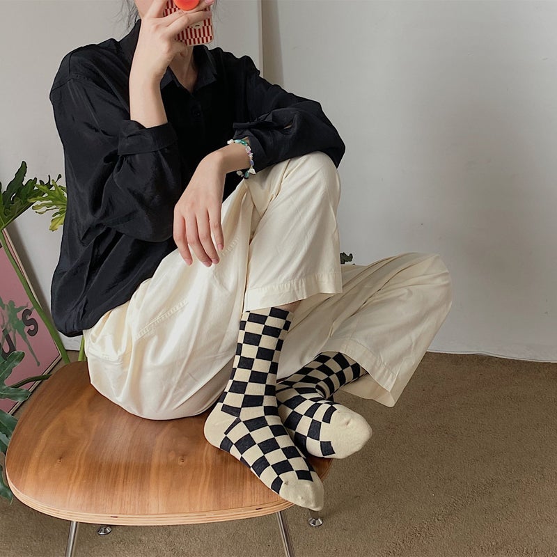 Sporty Skater Aesthetic Colorful Checkered Socks