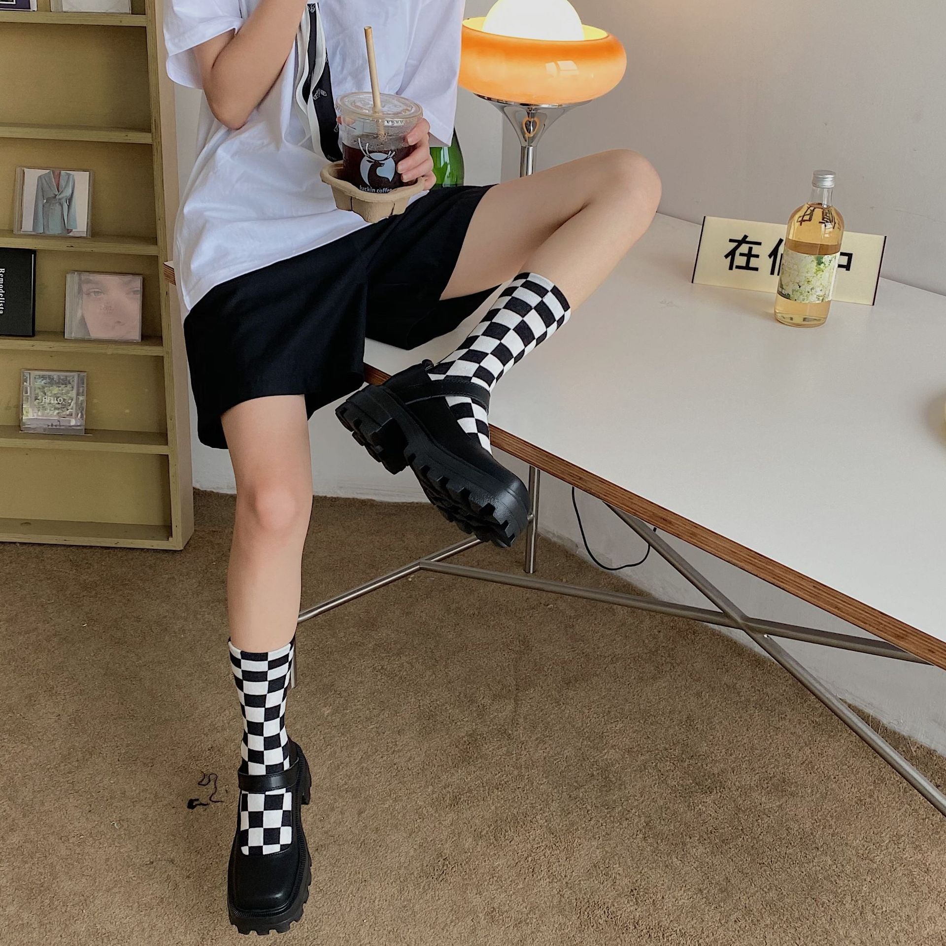 Sporty Skater Aesthetic Colorful Checkered Socks