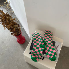 Sporty Skater Aesthetic Colorful Checkered Socks
