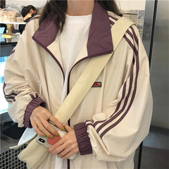 Sporty Triple Side Stripes Loose Thin Outwear Jacket