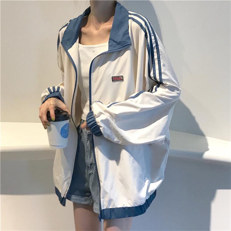 Sporty Triple Side Stripes Loose Thin Outwear Jacket