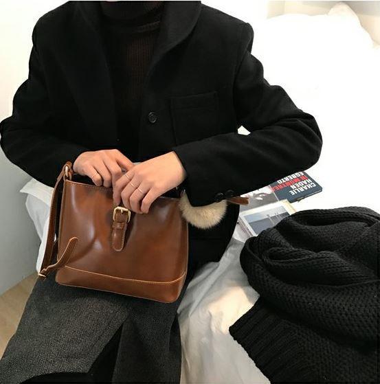 Square Crossbody Strap Flap Buckle Retro Leather Pu Bag