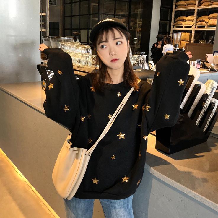 Stars Embroidery Fleece Oversized Sweatshirt