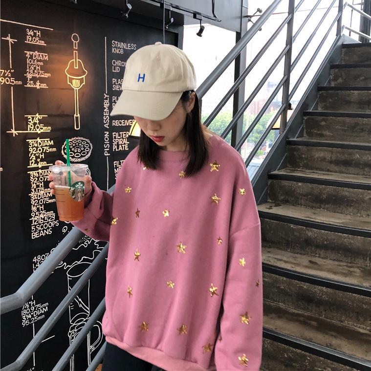 Stars Embroidery Fleece Oversized Sweatshirt