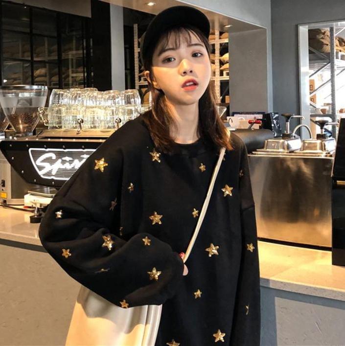 Stars Embroidery Fleece Oversized Sweatshirt