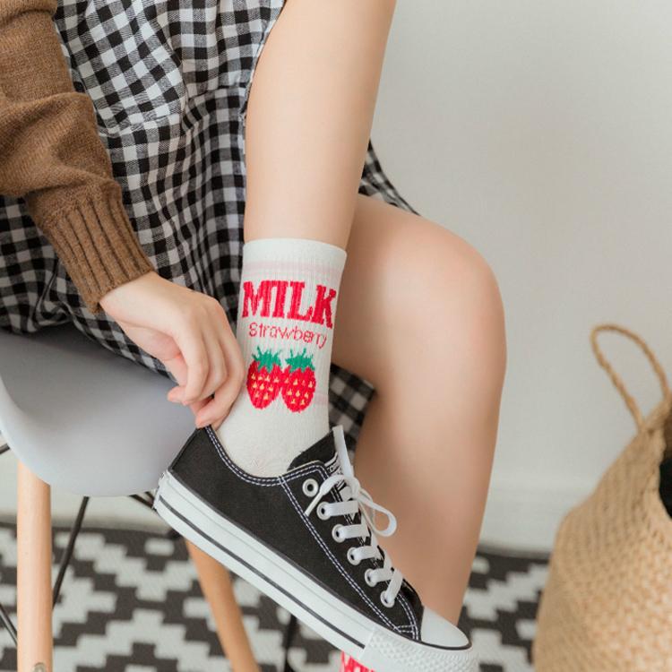 Strawberry Milk Box Cute White Pink Ankle Socks