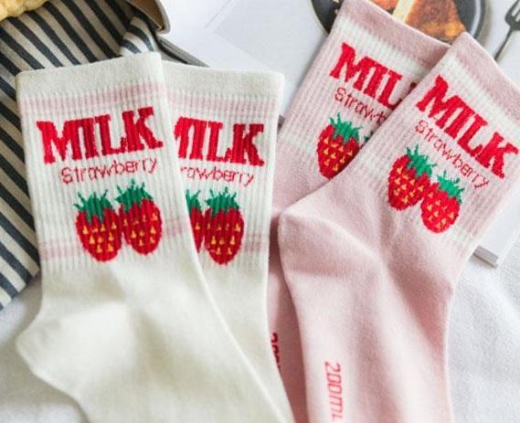 Strawberry Milk Box Cute White Pink Ankle Socks