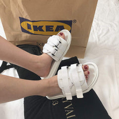 Summer Canvas Velcro Black White Slipper Sandals