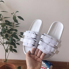 Summer Canvas Velcro Black White Slipper Sandals