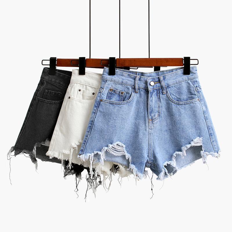 Summer Ripped Front Edge Blue Denim Jean Shorts