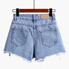 Summer Ripped Front Edge Blue Denim Jean Shorts