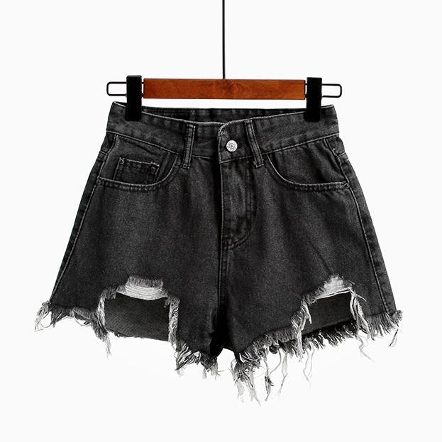 Summer Ripped Front Edge Blue Denim Jean Shorts