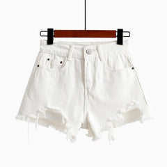 Summer Ripped Front Edge Blue Denim Jean Shorts