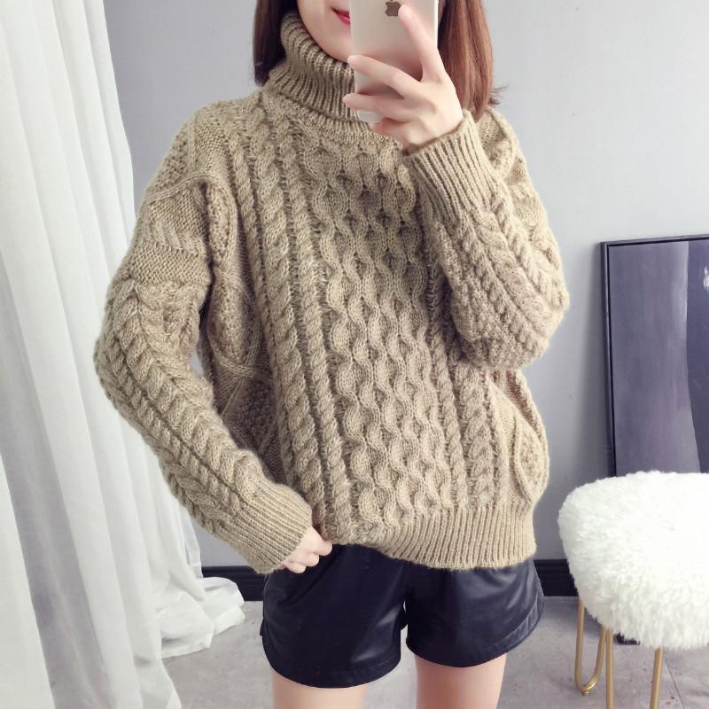 Thick Braids High Neck Knit Warm Sweater