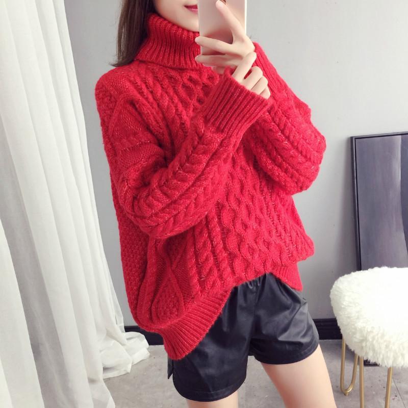 Thick Braids High Neck Knit Warm Sweater