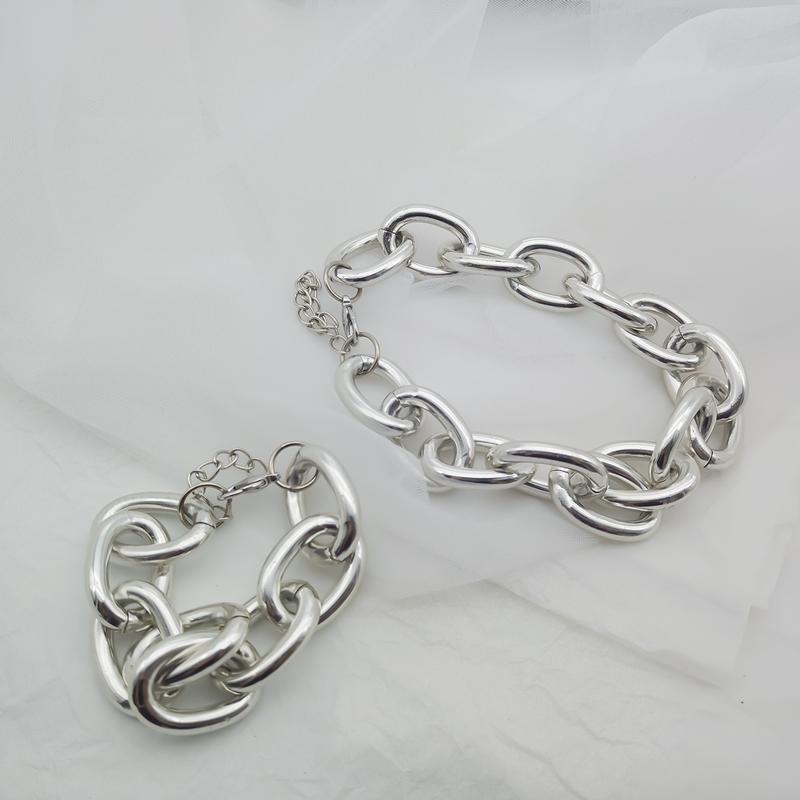 Thick Chain Links Ulzzang Choker Necklace + Bracelet