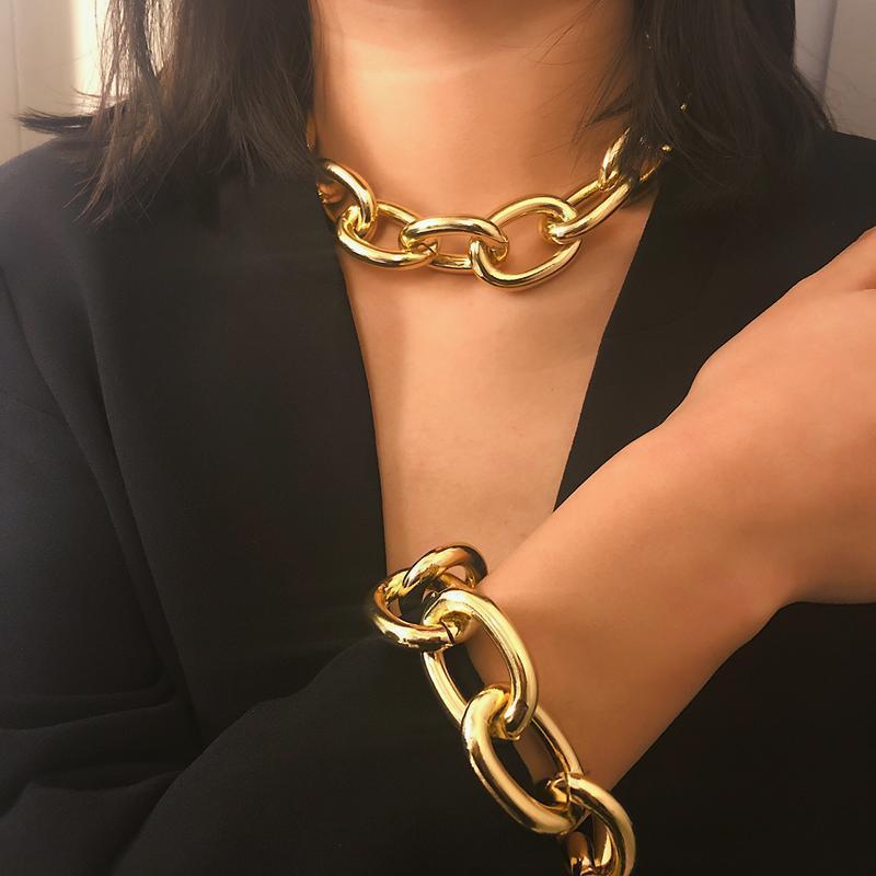 Thick Chain Links Ulzzang Choker Necklace + Bracelet