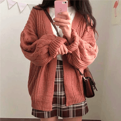 Thick Knit Volume  Aesthetic Buttons Cardigan