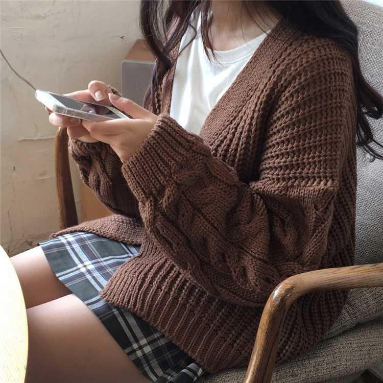 Thick Knit Volume  Aesthetic Buttons Cardigan