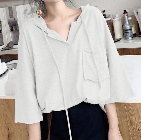 Thin Breast Pocket Oversized Long V-Neck Hoodie