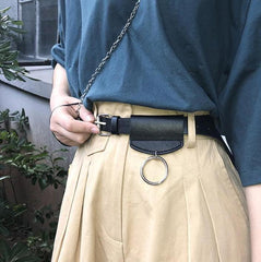 Thin Leather Belt Metallic Ring Waist Bag