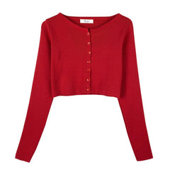 Dünne, einfarbige, kurze Strickjacke im koreanischen Stil
