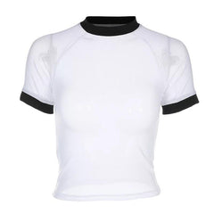 Translucent White Black Collar Sleeves Edges T-Shirt