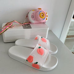 Transparent Fruits Print Rubber Black White Sandals