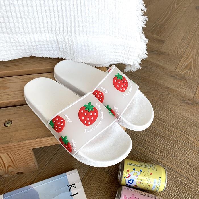 Transparent Fruits Print Rubber Black White Sandals