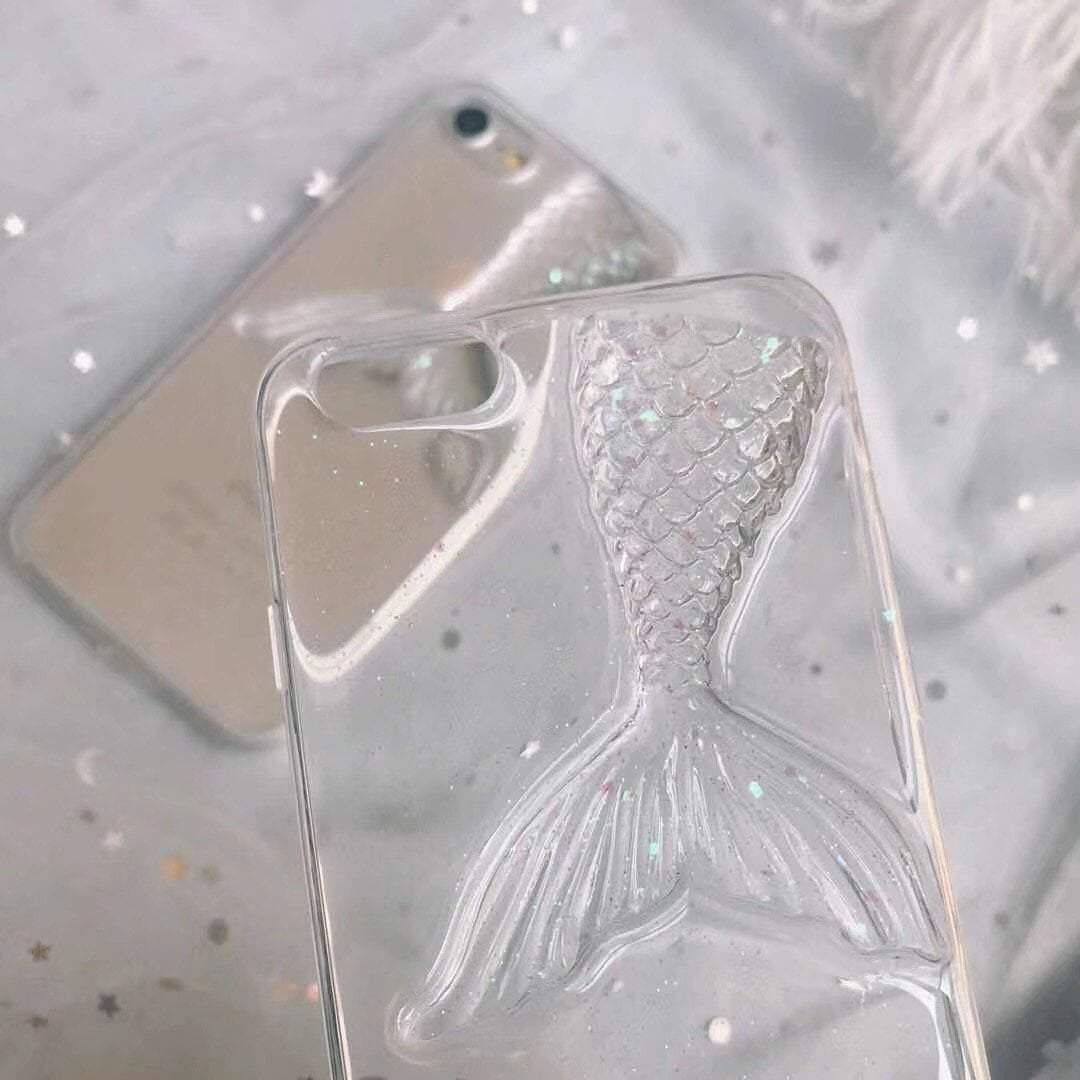 Transparent Glitter Mermaid Tail Iphone Cover Case