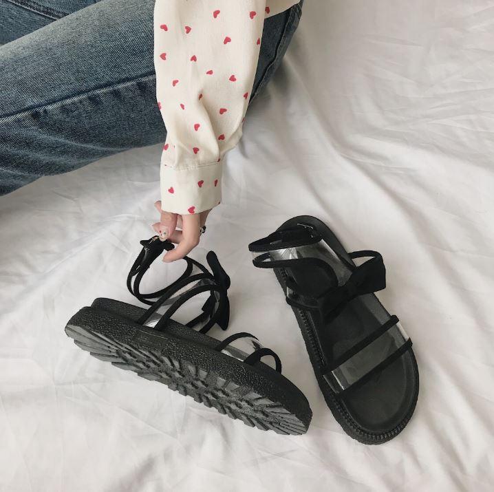 Transparent Straps Black Bow Summer Sandals