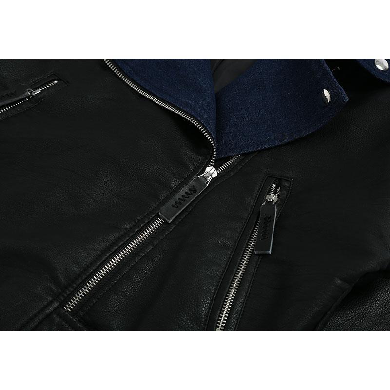 Trendy Pu Leather Denim Motorcycle Outwear Jacket