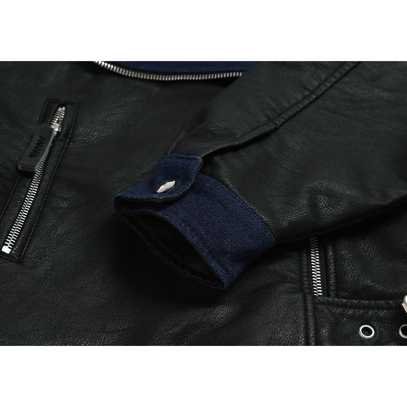 Trendy Pu Leather Denim Motorcycle Outwear Jacket