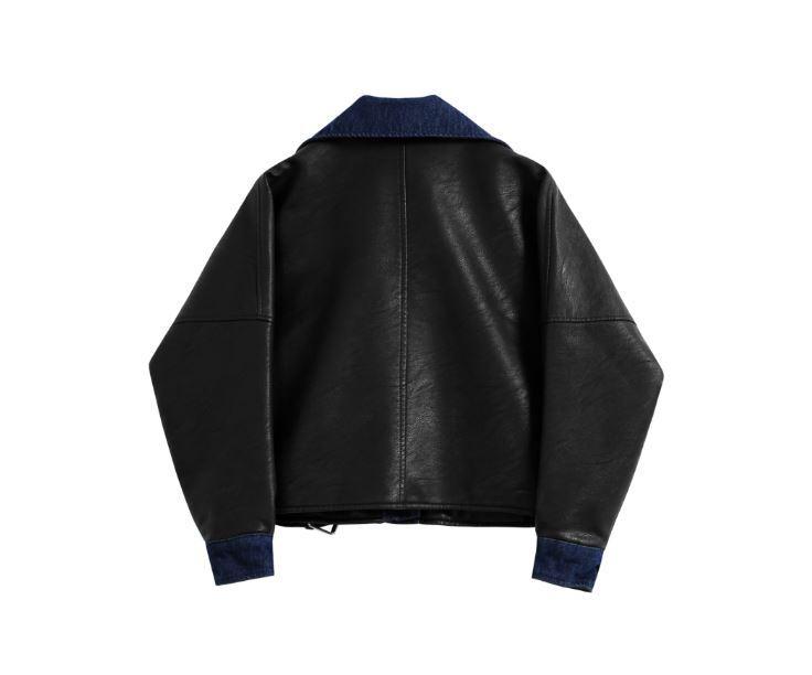 Trendy Pu Leather Denim Motorcycle Outwear Jacket