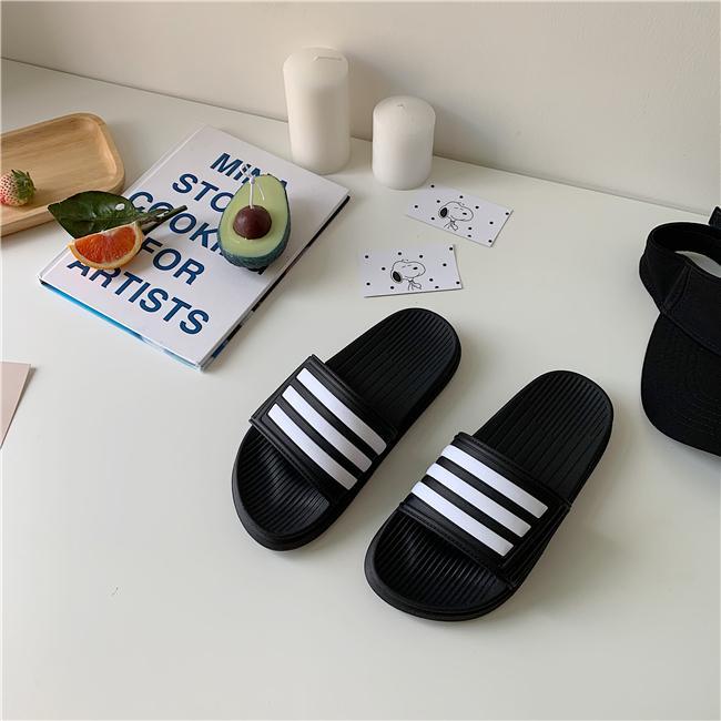 Triple Stripes Open Toe Rubber Flat Slipper Sandals