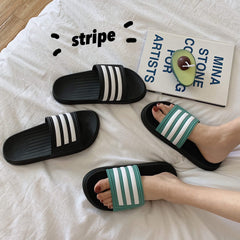 Triple Stripes Open Toe Rubber Flat Slipper Sandals