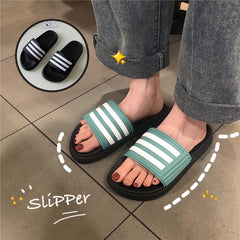 Triple Stripes Open Toe Rubber Flat Slipper Sandals