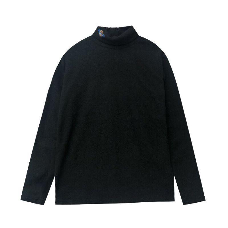 Turtle Neck Warm Long Sleeve Cute Embroideries Shirt