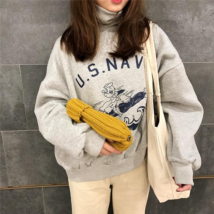 Us Navy Popeye Gray High Collar Sweatshirt