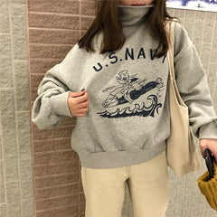 Us Navy Popeye Gray High Collar Sweatshirt