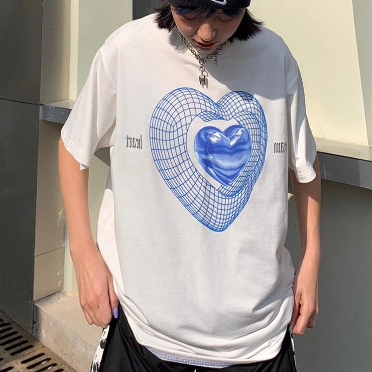 Vaporwave Heart Print Aesthetic Loose T-Shirt