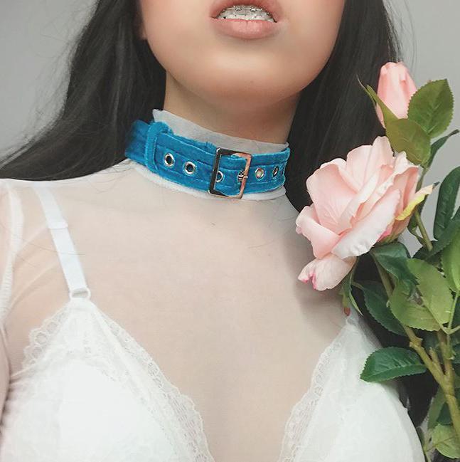 Velvet Metallic Buckle Choker Collar