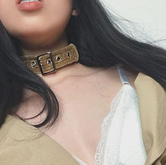 Velvet Metallic Buckle Choker Collar