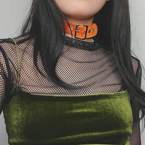 Velvet Metallic Buckle Choker Collar