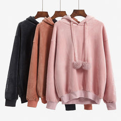 Velvet Oversized Long Long Sleeve Collar Plush Tassels Hoodie