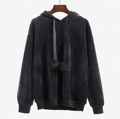 Velvet Oversized Long Long Sleeve Collar Plush Tassels Hoodie