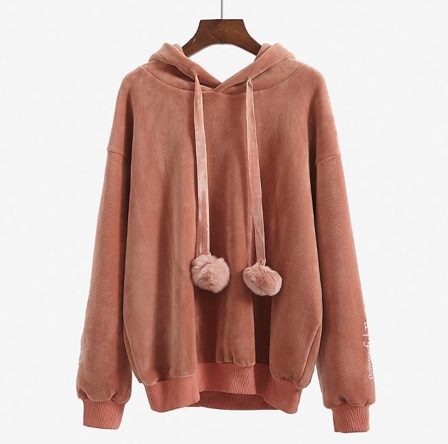 Velvet Oversized Long Long Sleeve Collar Plush Tassels Hoodie