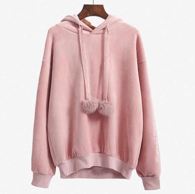 Velvet Oversized Long Long Sleeve Collar Plush Tassels Hoodie