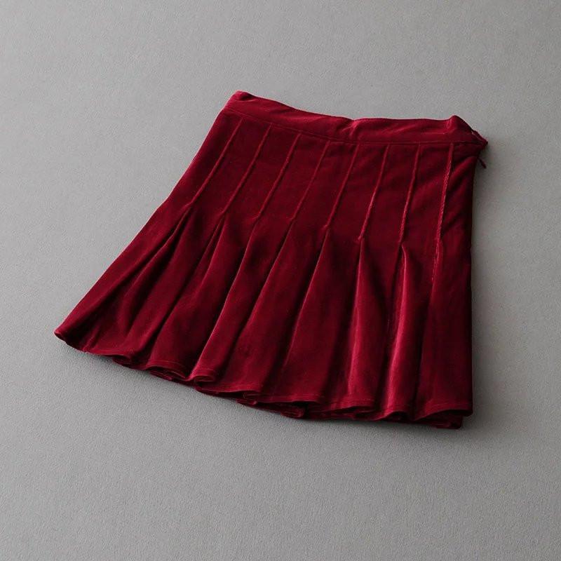 Velvet Shiny Soft Pleated Skirt